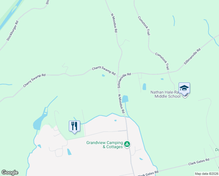 map of restaurants, bars, coffee shops, grocery stores, and more near 133 North Moodus Road in East Haddam