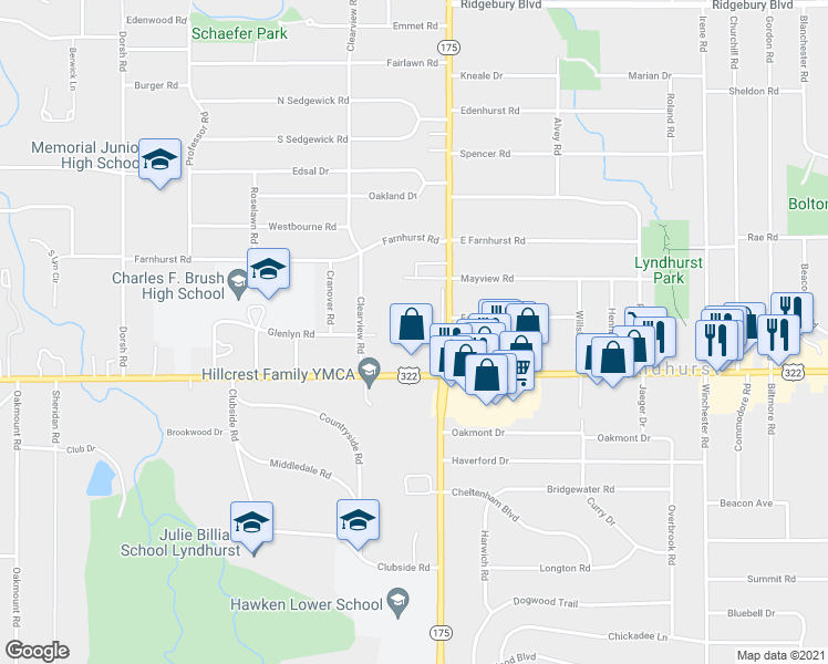 map of restaurants, bars, coffee shops, grocery stores, and more near 1424 Richmond Road in Lyndhurst