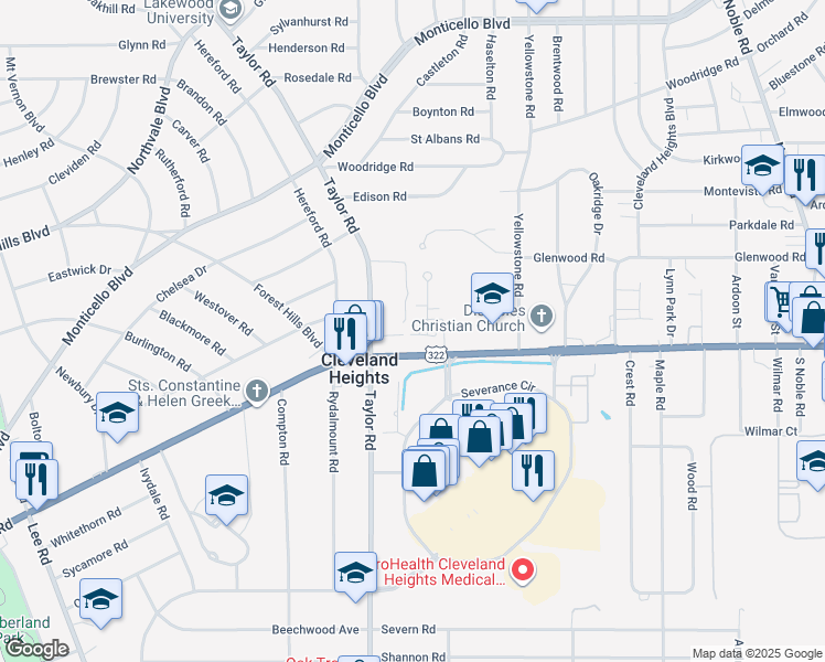 map of restaurants, bars, coffee shops, grocery stores, and more near 1395 Slate Court in Cleveland