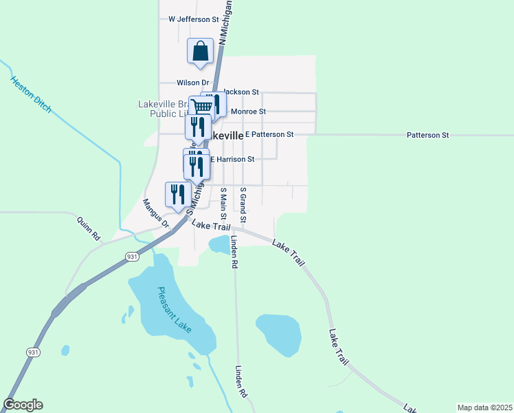map of restaurants, bars, coffee shops, grocery stores, and more near 313 South Lake Street in Lakeville
