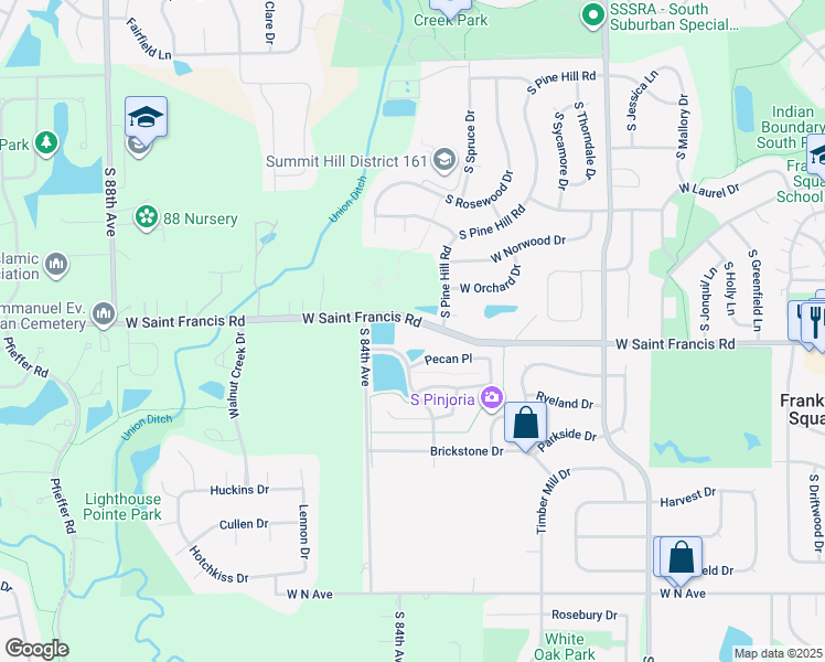 map of restaurants, bars, coffee shops, grocery stores, and more near 20335 Rainford Drive in Frankfort