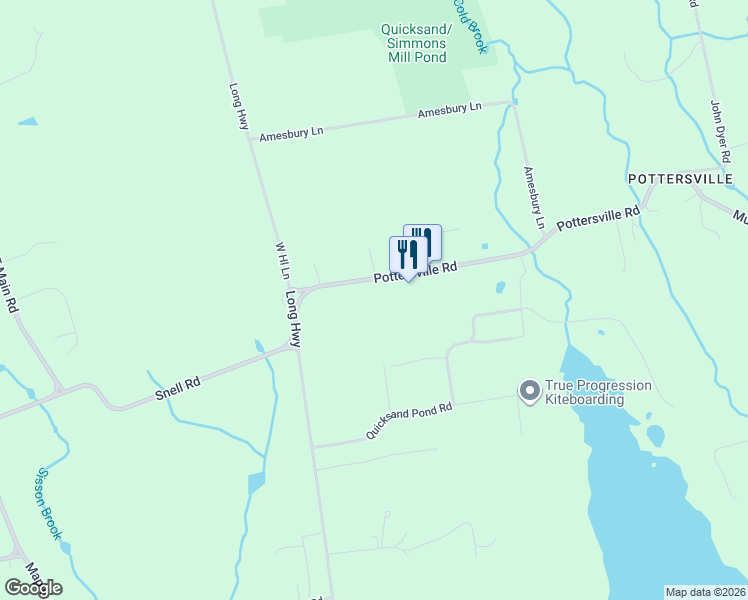 map of restaurants, bars, coffee shops, grocery stores, and more near 100 Pottersville Road in Little Compton