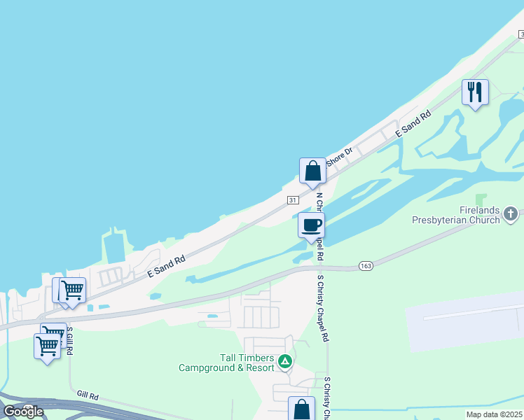 map of restaurants, bars, coffee shops, grocery stores, and more near 2311 Township Highway 31 in Port Clinton