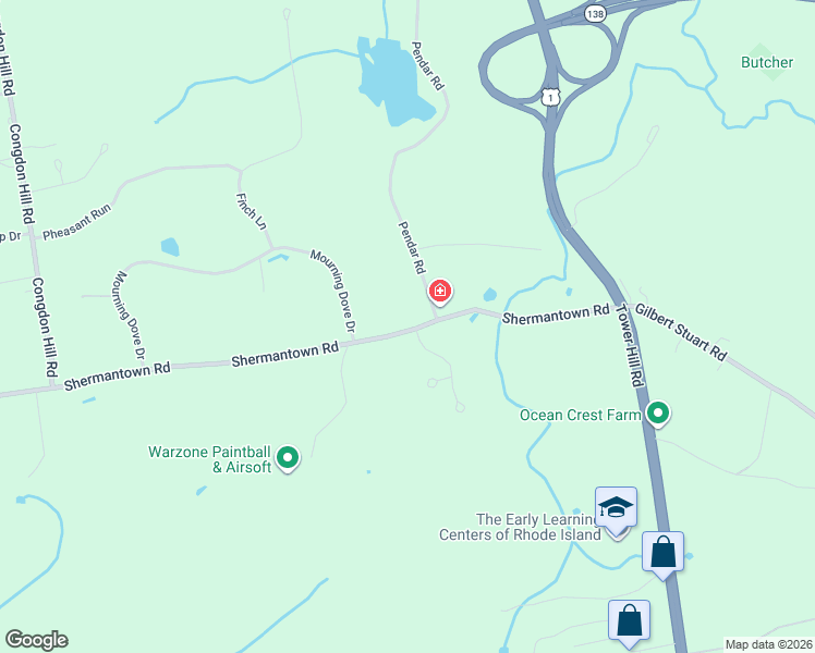 map of restaurants, bars, coffee shops, grocery stores, and more near 257 Shermantown Road in North Kingstown