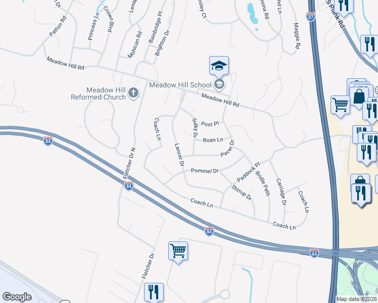 map of restaurants, bars, coffee shops, grocery stores, and more near 22 Lancer Drive in Newburgh