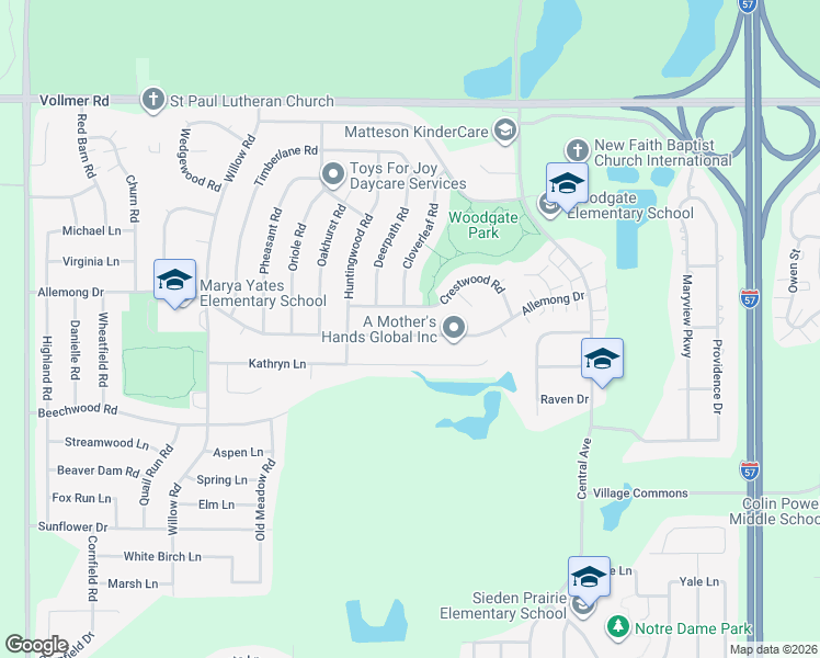 map of restaurants, bars, coffee shops, grocery stores, and more near 5752 Allemong Drive in Matteson