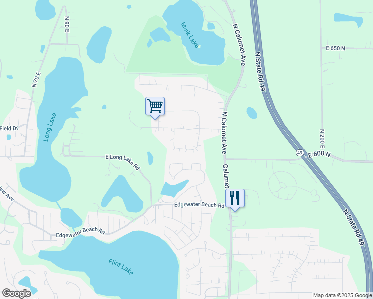 map of restaurants, bars, coffee shops, grocery stores, and more near 135 Curtis Drive in Valparaiso