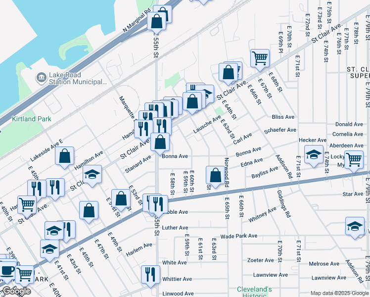 map of restaurants, bars, coffee shops, grocery stores, and more near 1170 East 60th Street in Cleveland