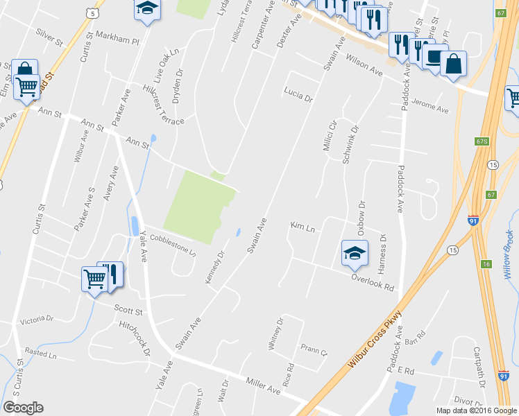 map of restaurants, bars, coffee shops, grocery stores, and more near 329 Swain Avenue in Meriden