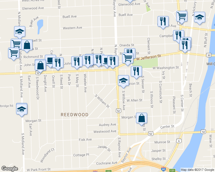 map of restaurants, bars, coffee shops, grocery stores, and more near 810 West Marion Street in Joliet