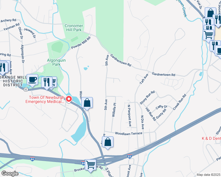 map of restaurants, bars, coffee shops, grocery stores, and more near 70 5th Avenue in Newburgh