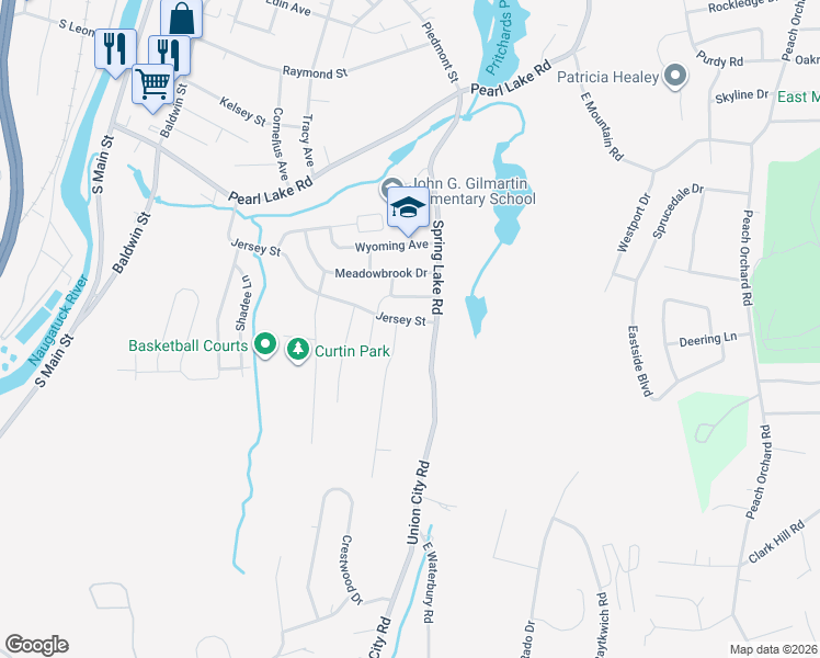 map of restaurants, bars, coffee shops, grocery stores, and more near 270 Jersey Street in Waterbury