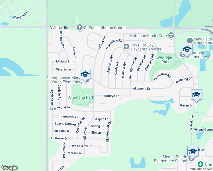 map of restaurants, bars, coffee shops, grocery stores, and more near 234 Pheasant Road in Matteson