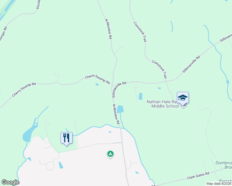 map of restaurants, bars, coffee shops, grocery stores, and more near 136 North Moodus Road in East Haddam