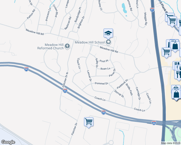 map of restaurants, bars, coffee shops, grocery stores, and more near 22 Lancer Drive in Newburgh
