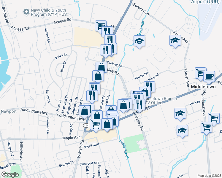 map of restaurants, bars, coffee shops, grocery stores, and more near 2 Wood Terrace in Middletown