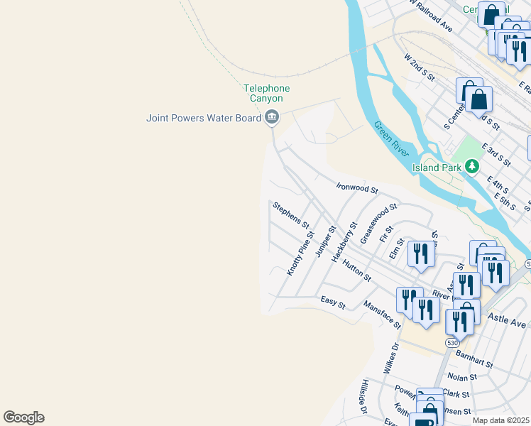 map of restaurants, bars, coffee shops, grocery stores, and more near 435 Waggener Street in Green River