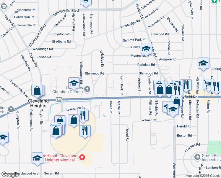 map of restaurants, bars, coffee shops, grocery stores, and more near 1395 Cleveland Heights Boulevard in Cleveland Heights