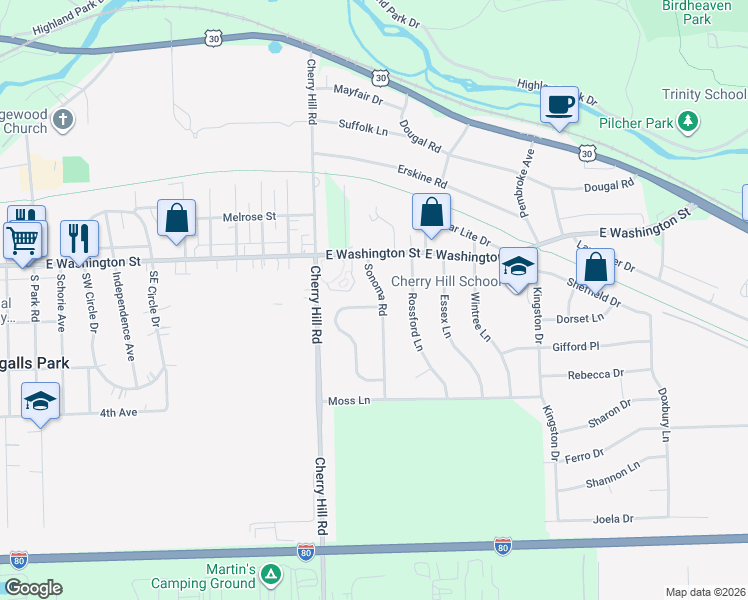 map of restaurants, bars, coffee shops, grocery stores, and more near 185 Sonoma Road in New Lenox