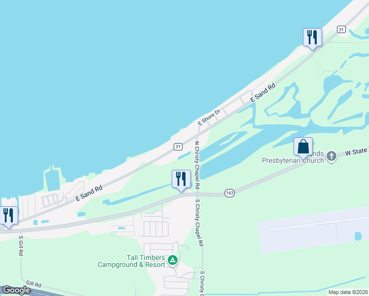 map of restaurants, bars, coffee shops, grocery stores, and more near 2348 East Sand Road in Port Clinton