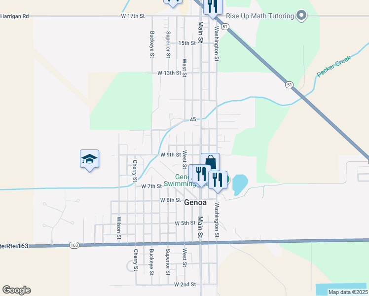 map of restaurants, bars, coffee shops, grocery stores, and more near West Street in Genoa