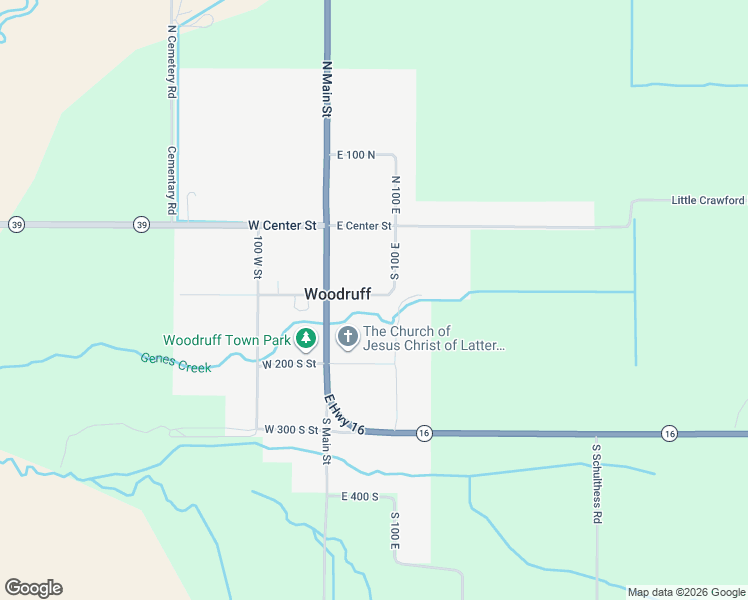 map of restaurants, bars, coffee shops, grocery stores, and more near 65 East 100 South in Woodruff