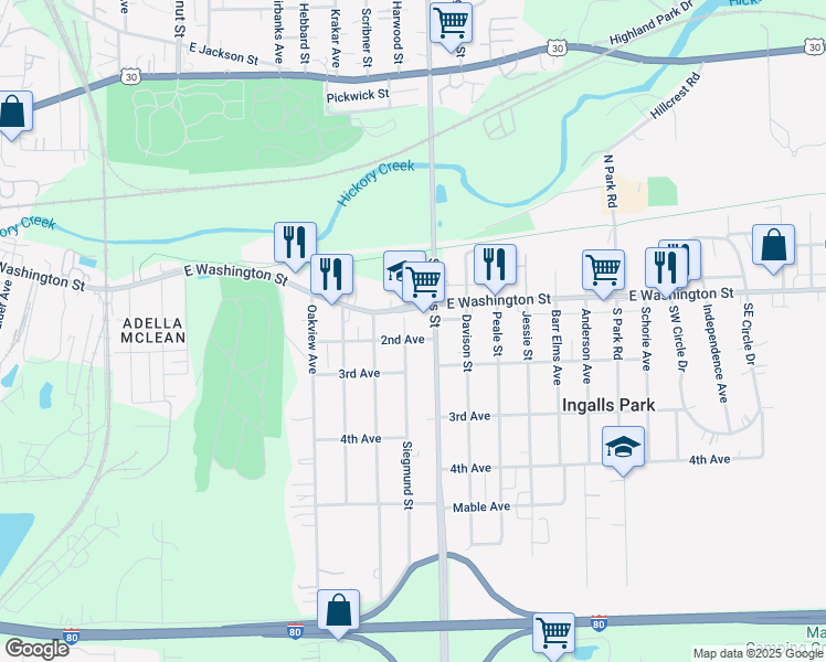 map of restaurants, bars, coffee shops, grocery stores, and more near 1515 2nd Avenue in Joliet
