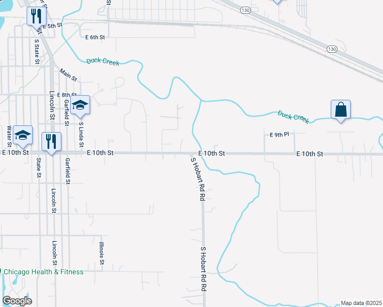 map of restaurants, bars, coffee shops, grocery stores, and more near 1601 East 10th Street in Hobart