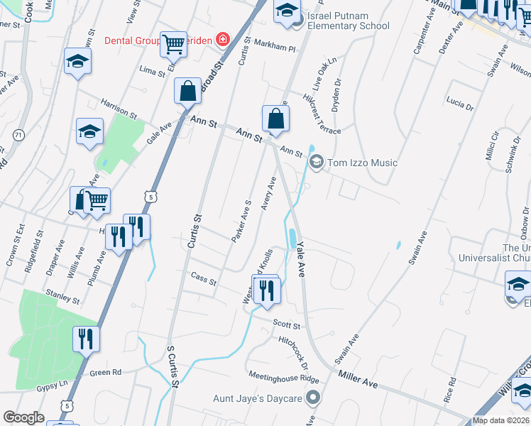 map of restaurants, bars, coffee shops, grocery stores, and more near 88 Avery Avenue in Meriden