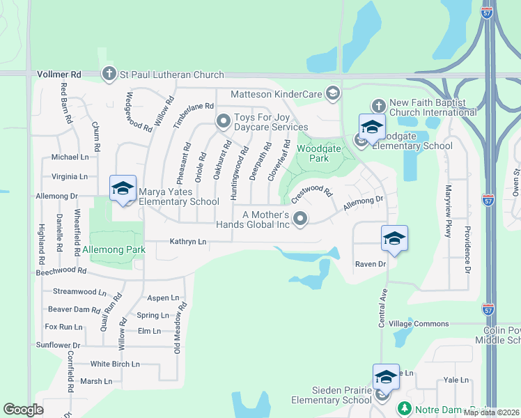 map of restaurants, bars, coffee shops, grocery stores, and more near 5807 Crestwood Road in Matteson