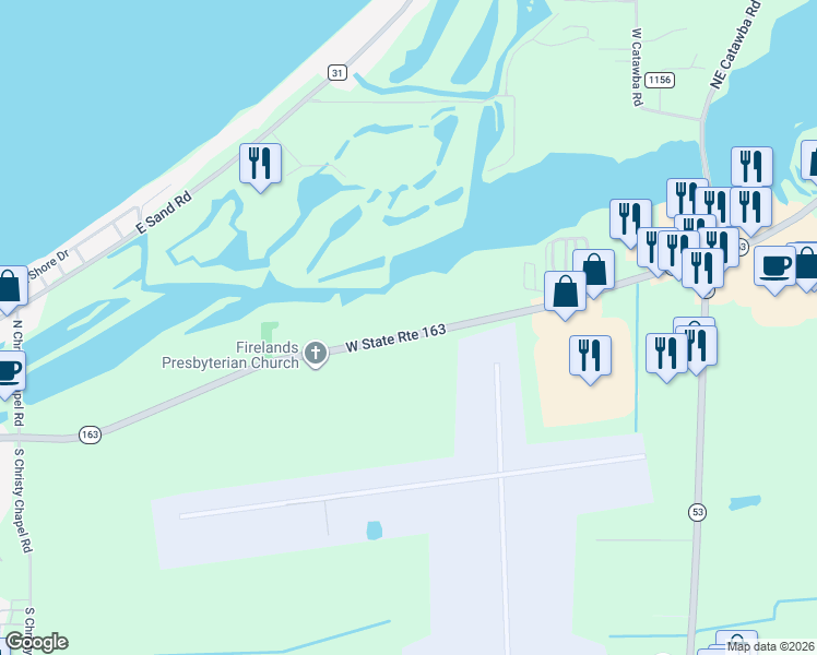 map of restaurants, bars, coffee shops, grocery stores, and more near 2651 East Harbor Road in Port Clinton