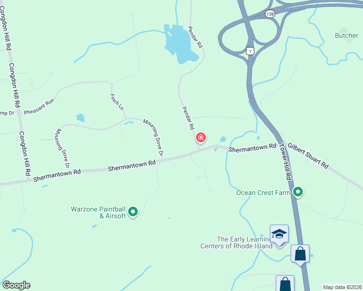 map of restaurants, bars, coffee shops, grocery stores, and more near 257 Shermantown Road in North Kingstown