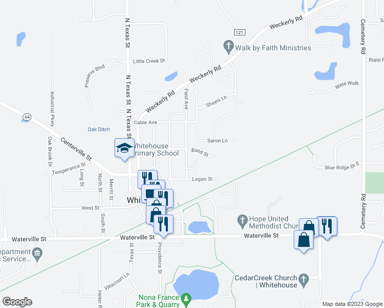 map of restaurants, bars, coffee shops, grocery stores, and more near 6511 Field Avenue in Whitehouse