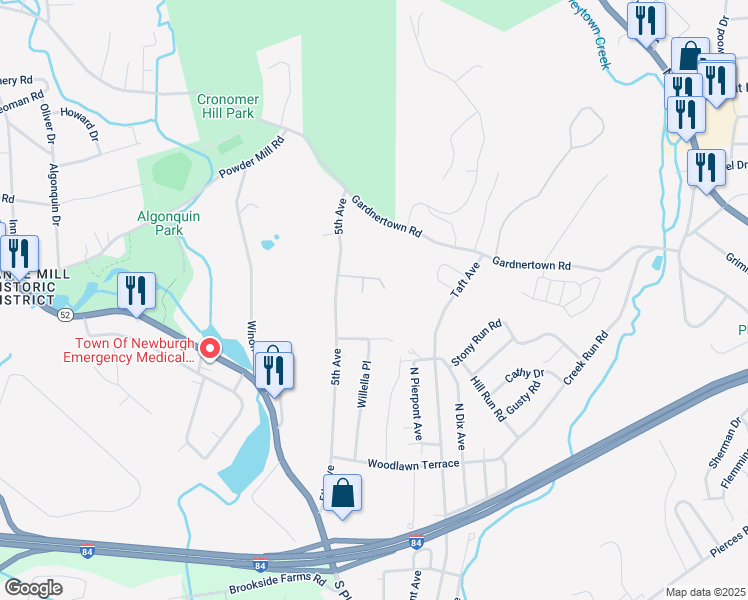 map of restaurants, bars, coffee shops, grocery stores, and more near 9 Chevy Street in Newburgh