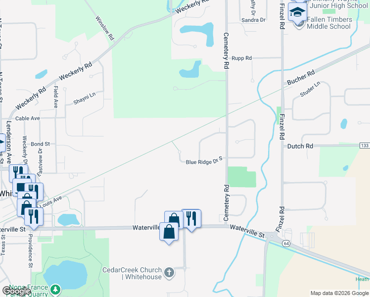map of restaurants, bars, coffee shops, grocery stores, and more near 10373 Blue Ridge Drive South in Whitehouse