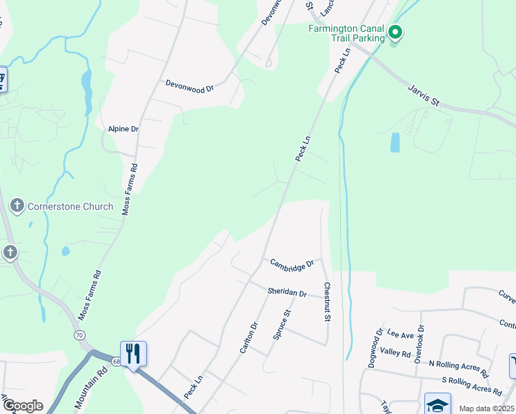 map of restaurants, bars, coffee shops, grocery stores, and more near 505 Peck Lane in Cheshire