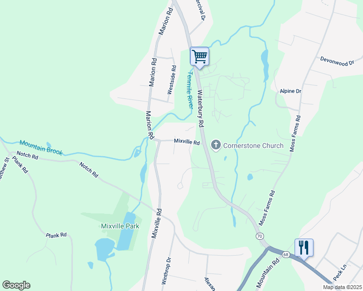 map of restaurants, bars, coffee shops, grocery stores, and more near 620 Mixville Road in Cheshire