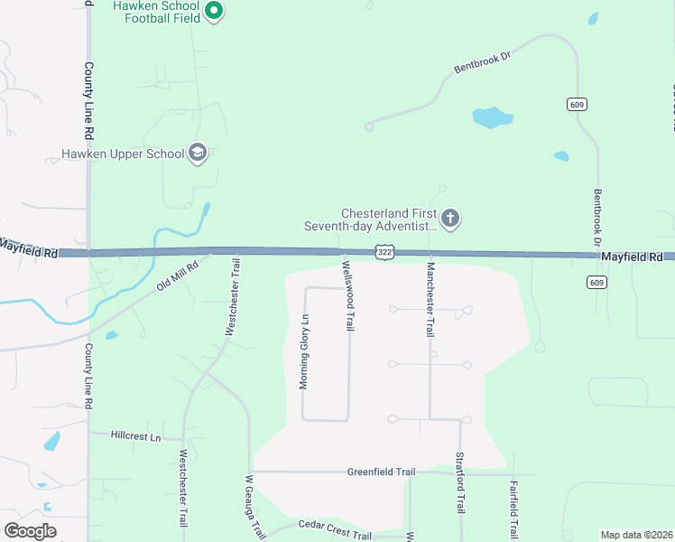map of restaurants, bars, coffee shops, grocery stores, and more near 7322 Mayview Lane in Chesterland