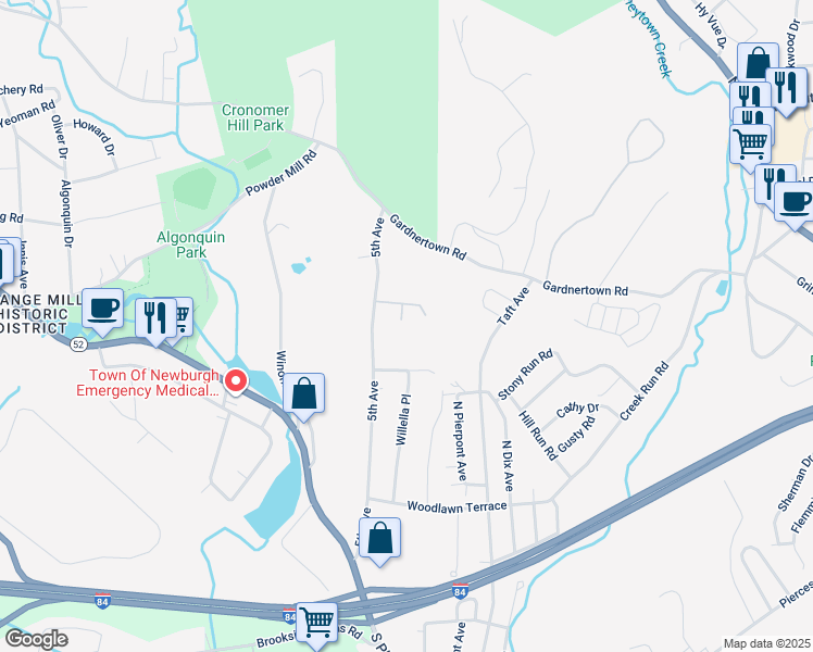 map of restaurants, bars, coffee shops, grocery stores, and more near 9 Chevy Street in Newburgh