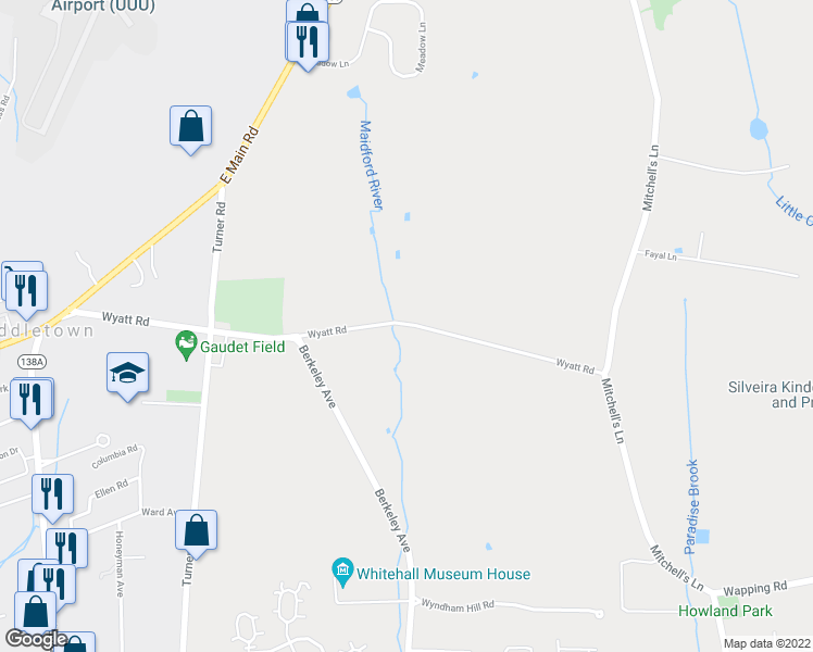 map of restaurants, bars, coffee shops, grocery stores, and more near 373 Wyatt Road in Middletown