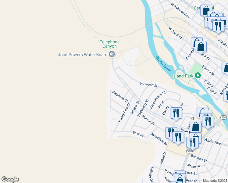 map of restaurants, bars, coffee shops, grocery stores, and more near 435 Waggener Street in Green River