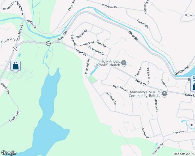 map of restaurants, bars, coffee shops, grocery stores, and more near 78 Racebrook Road in Meriden