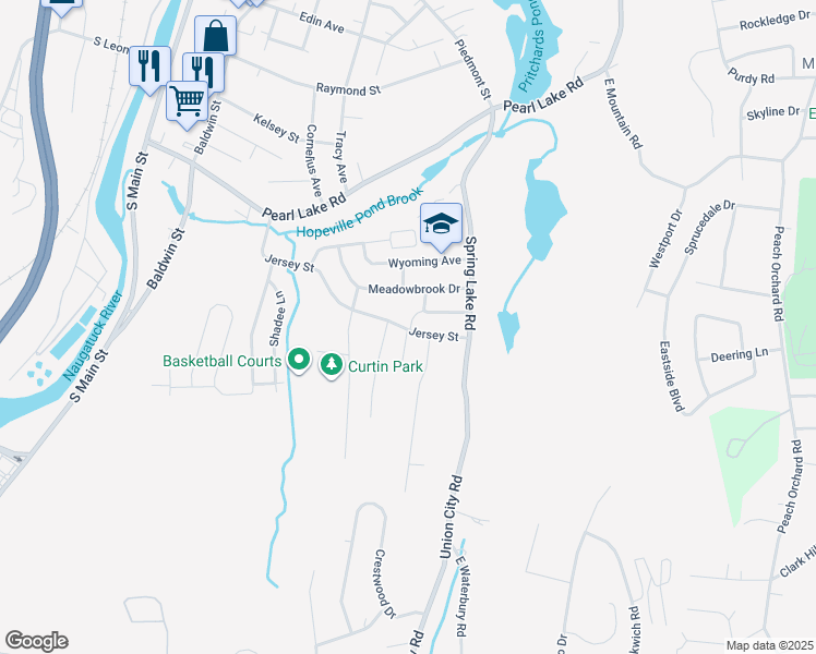 map of restaurants, bars, coffee shops, grocery stores, and more near 21 Quentin Street in Waterbury