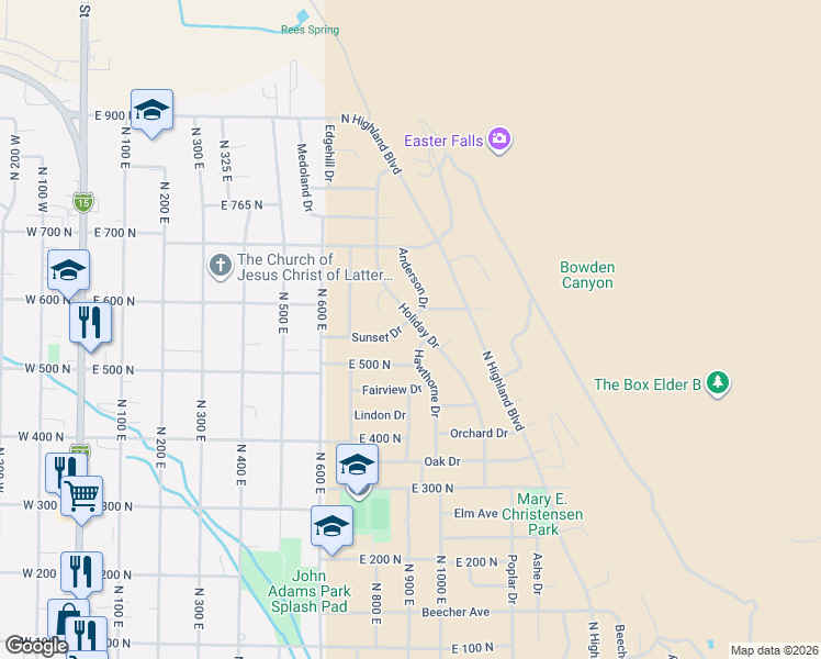 map of restaurants, bars, coffee shops, grocery stores, and more near 904 Sunset Drive in Brigham City