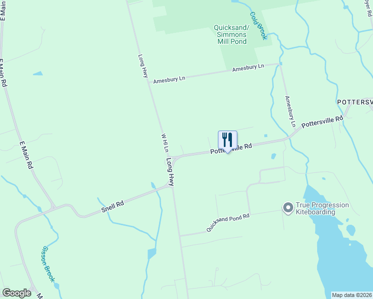 map of restaurants, bars, coffee shops, grocery stores, and more near 100 Pottersville Road in Little Compton