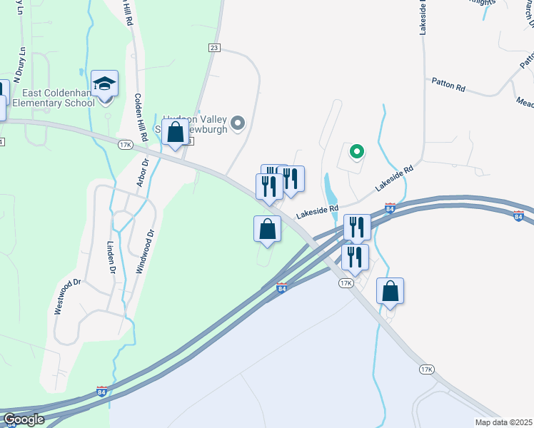 map of restaurants, bars, coffee shops, grocery stores, and more near 243 Highway 17K in Newburgh