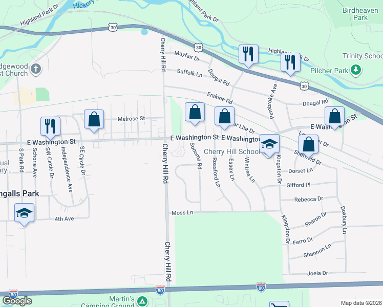 map of restaurants, bars, coffee shops, grocery stores, and more near 185 Sonoma Road in New Lenox