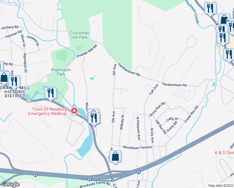 map of restaurants, bars, coffee shops, grocery stores, and more near 70 5th Avenue in Newburgh