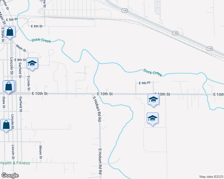 map of restaurants, bars, coffee shops, grocery stores, and more near 1601-1741 East 10th Street in Hobart