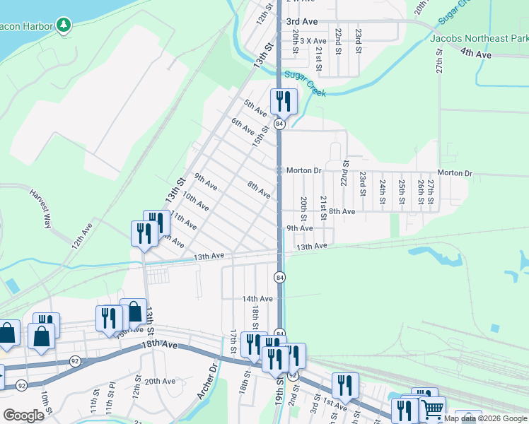 map of restaurants, bars, coffee shops, grocery stores, and more near 1707 9th Avenue in East Moline